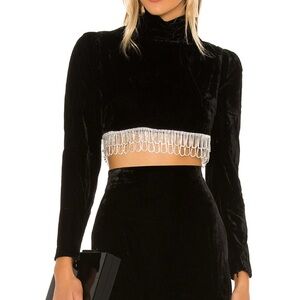 Elegant Black Velvet Crop Top with Crystal Trim